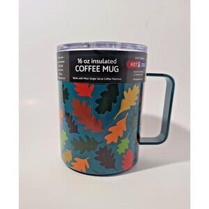 Cambridge Teal Falling Leaves Coffee Mugs, 16 Oz, Set of 2 NWT Dishwasher Safe